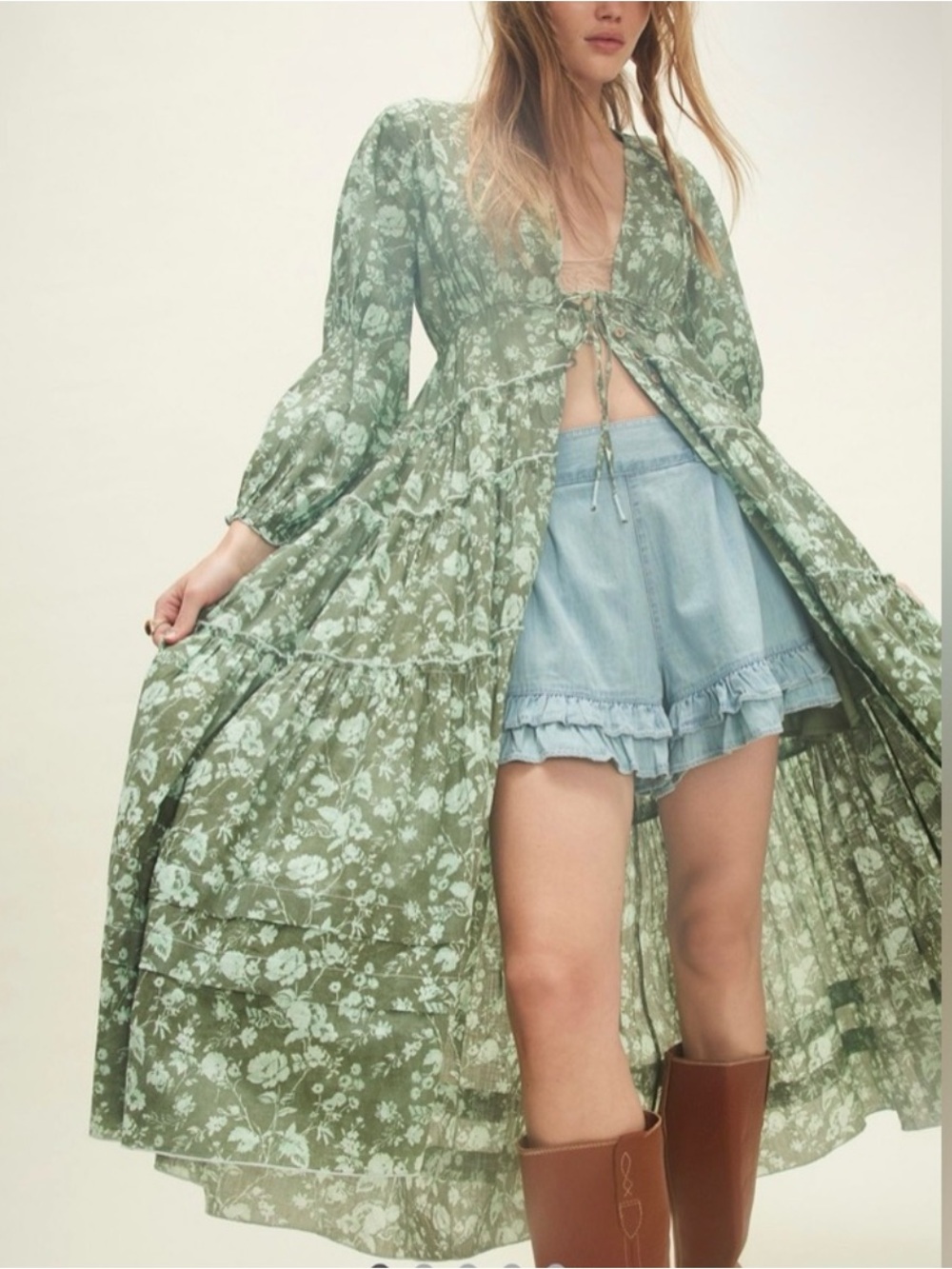 Free People Pappiet Floral Print Midi Dress in green